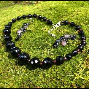 Barse Black Bead Necklace + Dangle Earrings